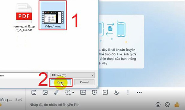 Gửi video đi bằng cách chọn vào nút Open.