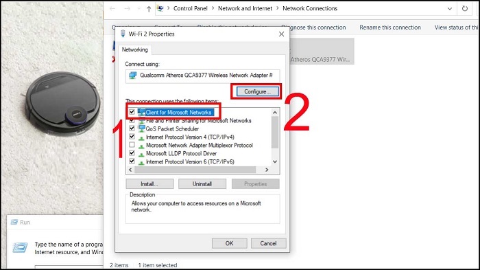 Chọn Client for Microsoft Networks và nhấn Configure
