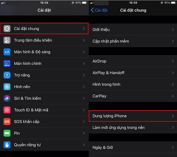 Xem dung lượng iPhone.