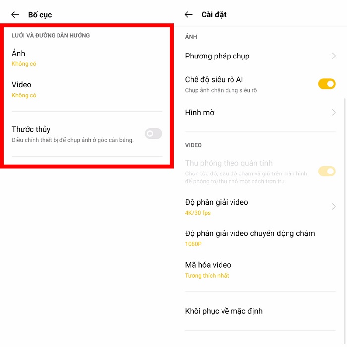Một vài tùy chỉnh trong mục cài đặt