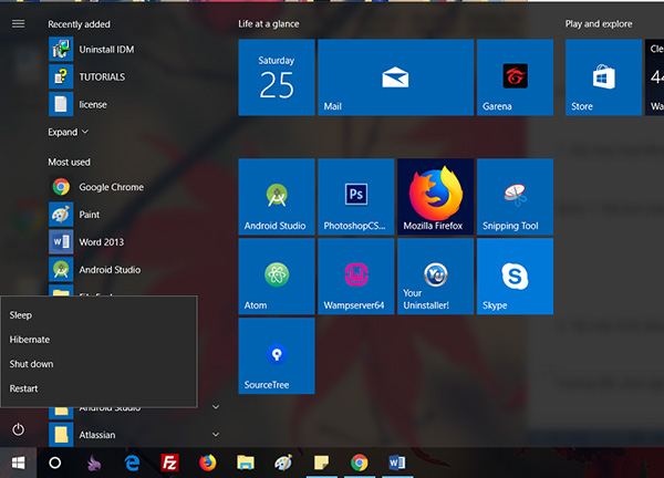 Đưa máy về chế độ sleep để tạm tắt màn hình laptop