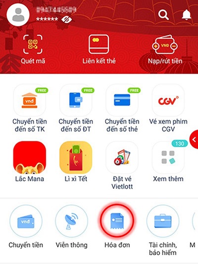 Đăng nhập tài khoản Viettel Pay và nhấn chọn Hóa đơn