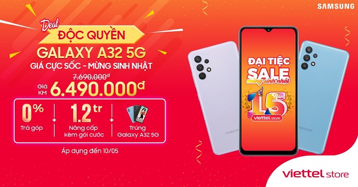 Samsung Galaxy A32 5G giảm 1.200.000đ, giá chỉ còn chỉ còn 6.490.000đ