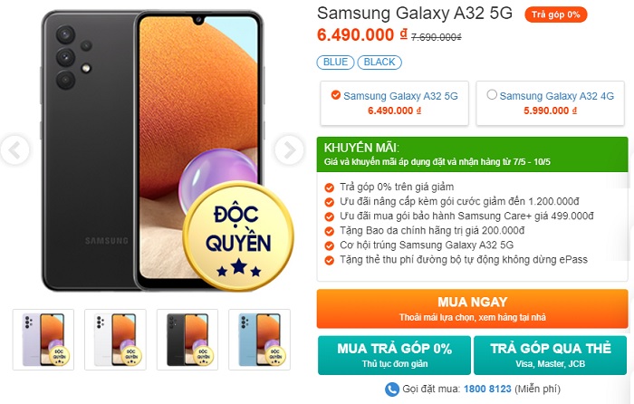 Samsung Galaxy A32 5G chỉ còn 6.490.000 đồng đi kèm nhiều ưu đãi hấp dẫn