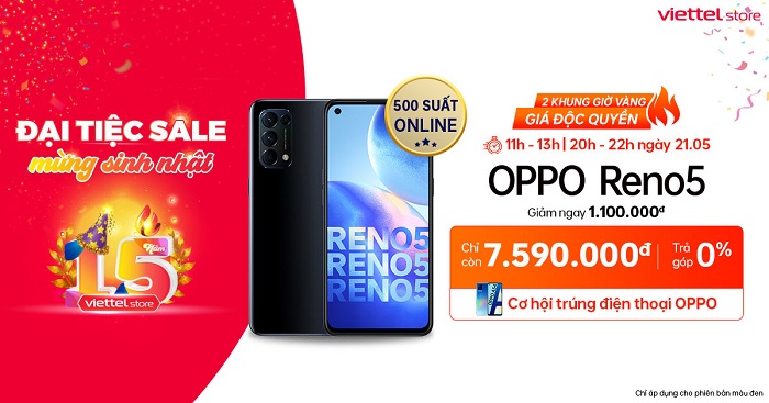 OPPO Reno5 Đen Huyền Bí giảm giá sốc giờ vàng