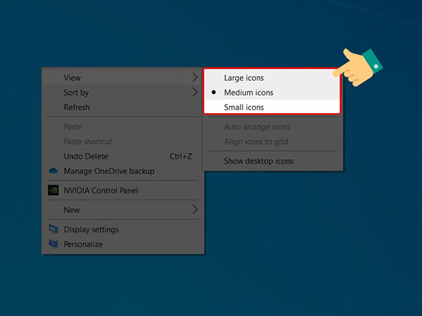 Phóng to, thu nhỏ icon trên màn hình máy tính bằng Menu content (1)