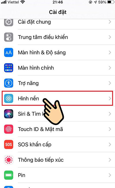 Chọn Hình nền trong mục Cài đặt
