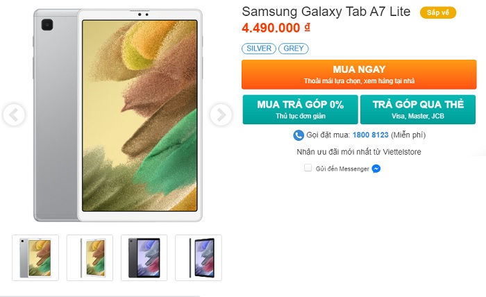 Giá bán Galaxy Tab A7 Lite được công khai