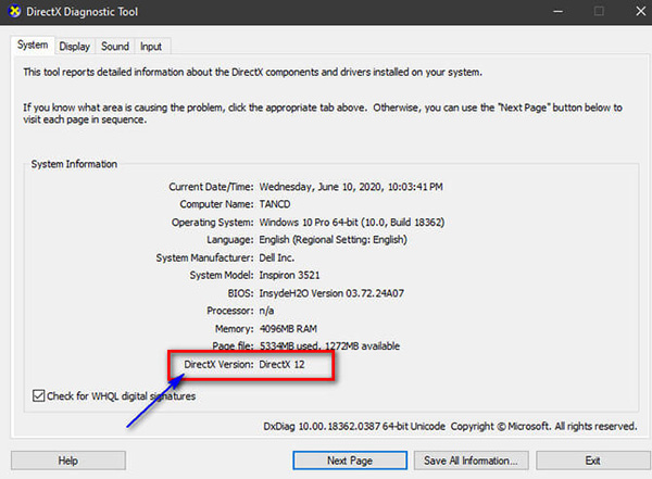 Kiểm tra máy đã cài DirectX chưa