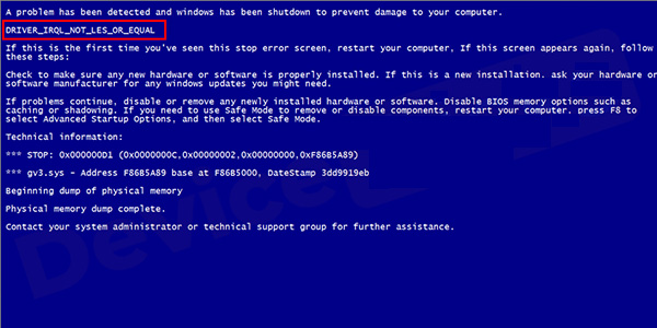 Màn hình máy tính bị xanh cũng có thể là do lỗi IRQL_NOT_LESS_OR_EQUAL