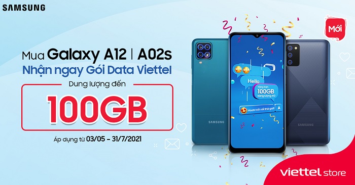Sắm Samsung Galaxy A12| A02s - Nhận ngay 100GB Data 4G Viettel