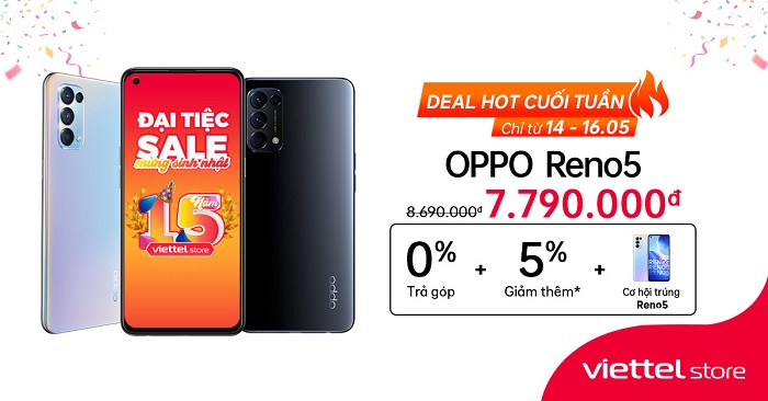OPPO Reno5 giảm còn 7.790.000 đồng cùng cơ hội trúng Reno5