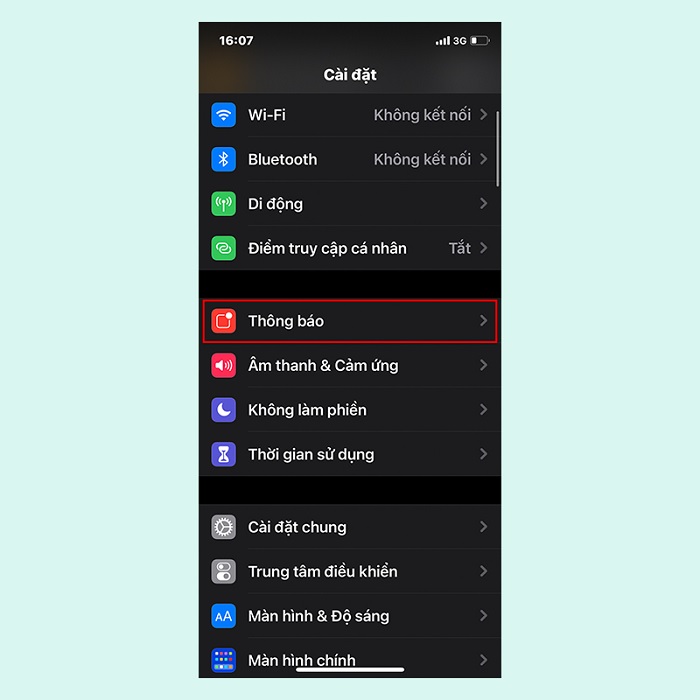Chọn Thông báo trong mục Cài đặt