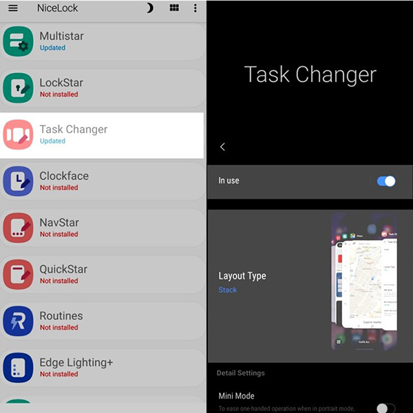 Chọn Task Changer trong ứng dụng NiceLock