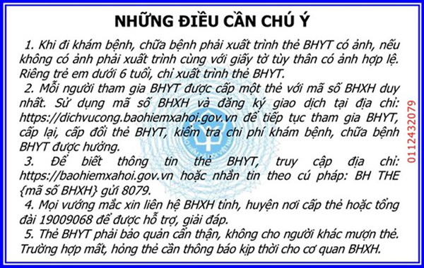 Mặt sau của thẻ BHYT mới.