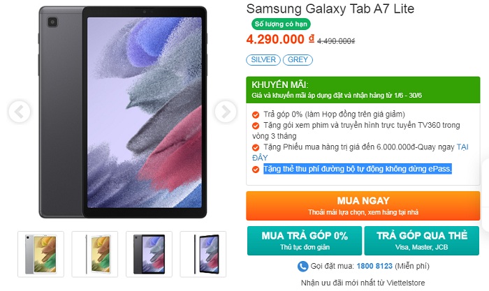 Galaxy Tab A7 Lite có giá bán siêu mềm