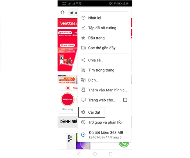 bật tính năng chặn quảng cáo của Chrome trên Android
