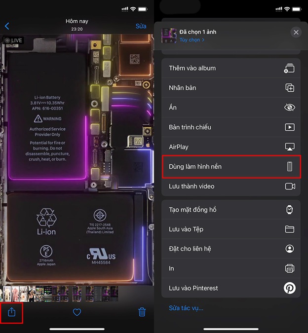 Chọn mục Dùng làm hình nền