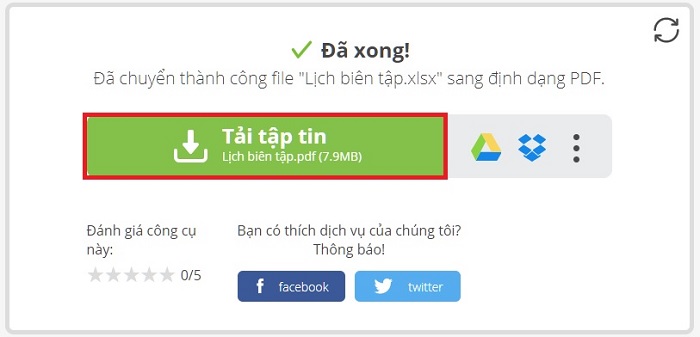 Chọn tải tập tin để tải file xuống