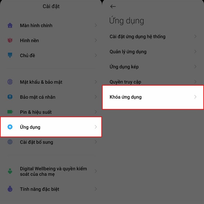 cách khóa ứng dụng trên điện thoại Xiaomi