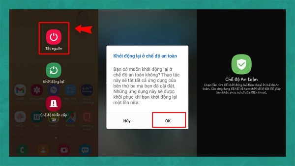 Nhấn nút nguồn đến khi hiện Tắt nguồn