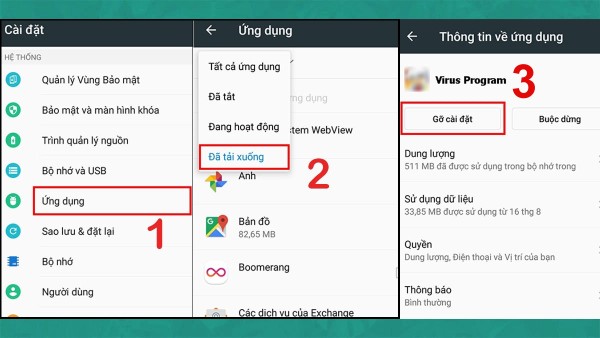 Chọn gỡ ứng dụng nghi nhiễm virus