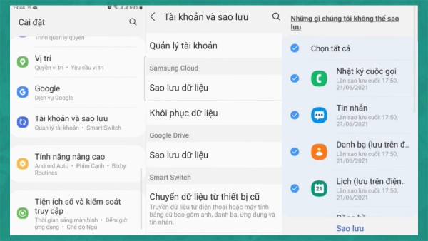 Mở Cài đặt > Tài khoản và sao lưu 