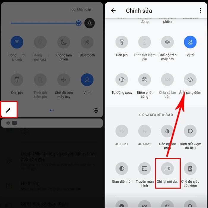 Bấm vào biểu tượng cây bút ấn giữ vào công cụ ẩn muốn thêm và kéo nó lên bảng công cụ chính