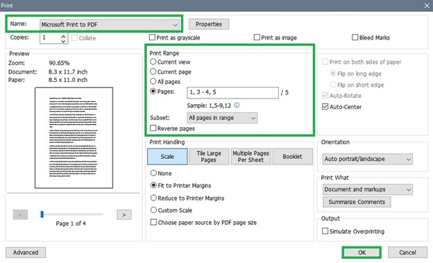 Nhập số trang hoặc khoảng cần tách trong mục Print Range