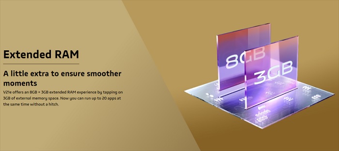 Vivo V21e 5G được tích hợp công nghệ RAM ảo
