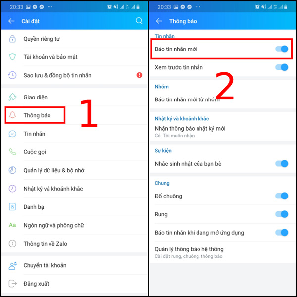Bật thông báo tin nhắn mới trong ứng dụng Zalo (2)
