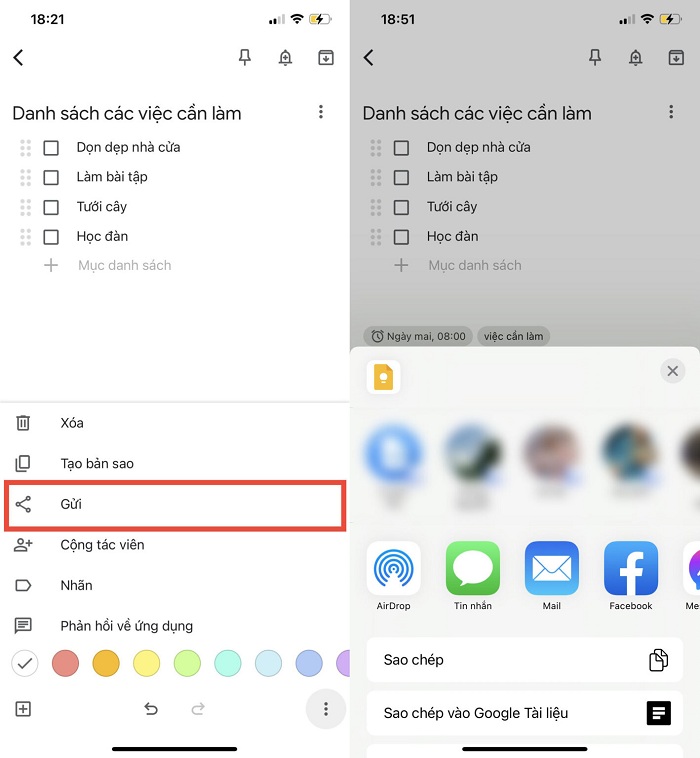 Nhấn vào biểu tượng 3 dấu chấm bên phải màn hình và chọn nút Gửi