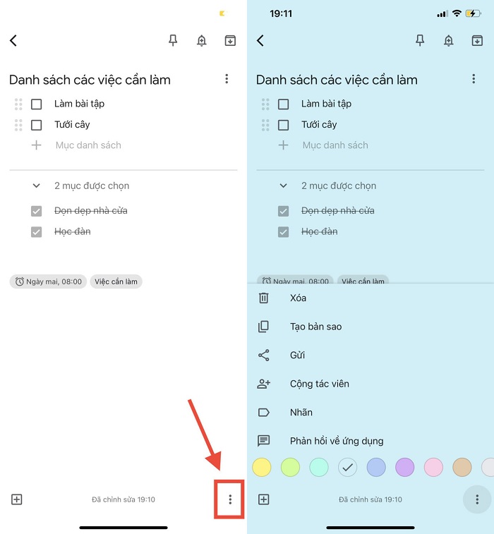 Nhấn chọn biểu tượng 3 dấu chấm ở góc dưới cùng bên phải màn hình để thêm màu