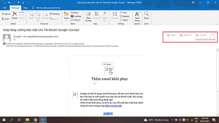 Trả lời hoặc chuyển tiếp email