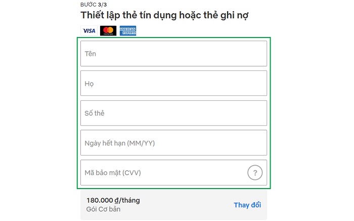 Nhập thông tin của thẻ để thanh toán