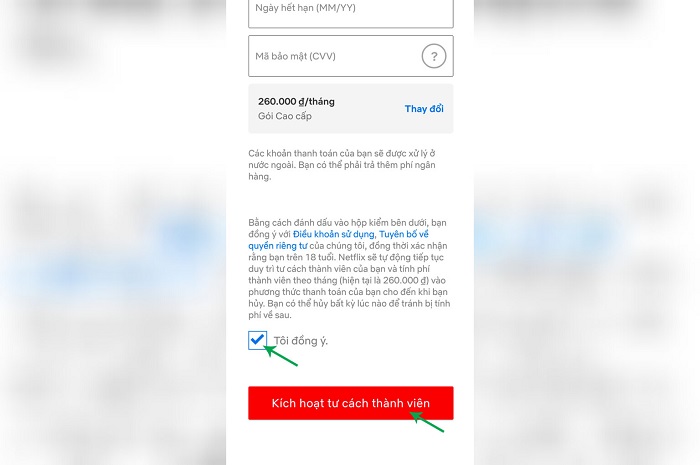 Chọn kích hoạt tư cách thành viên
