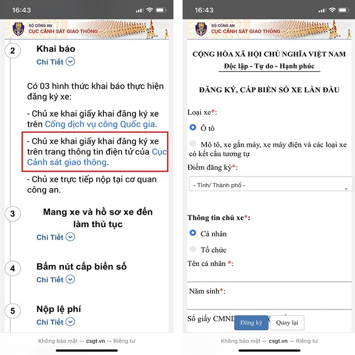 cách đăng ký xe online trên điện thoại