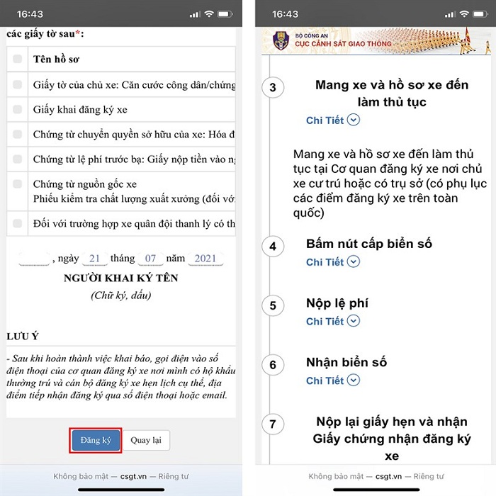 cách đăng ký xe online trên điện thoại