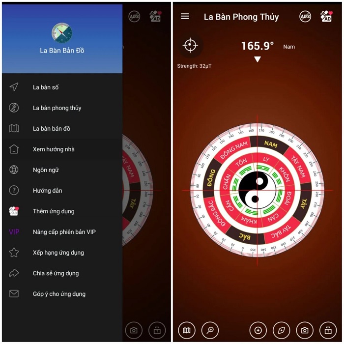 Xác định hướng nhờ ứng dụng la bàn