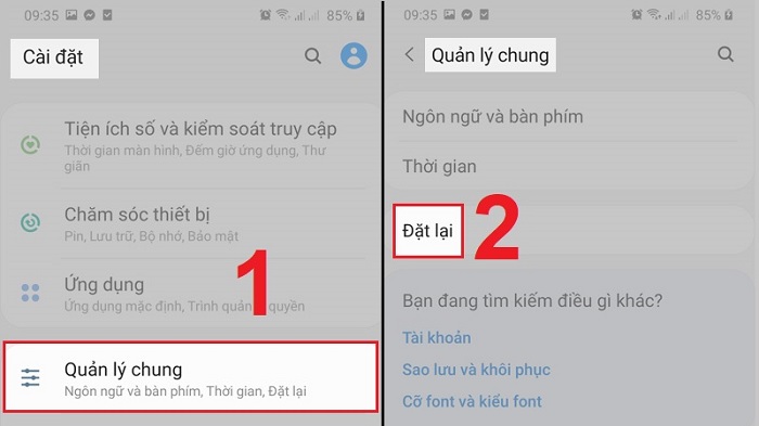 Chọn đặt lại
