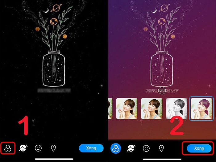 Bạn nhấn vào biểu tượng 3 hình tròn ở góc bên trái màn hình và chọn màu yêu thích
