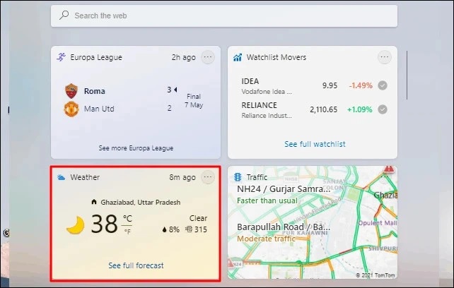 Kết quả di chuyển một widget