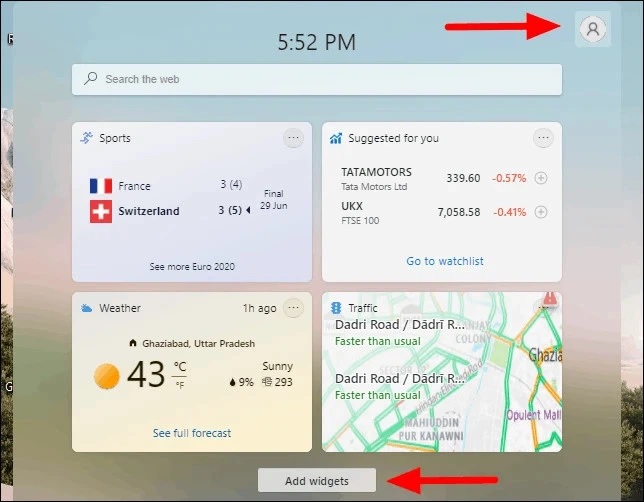 Chọn nút “Add Widgets”