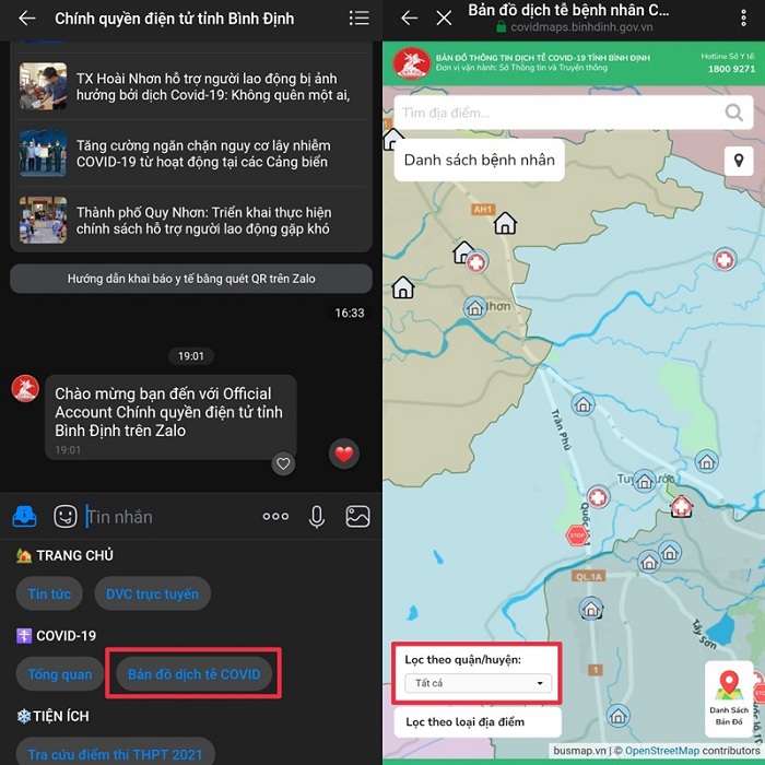 cách xem bản đồ dịch Covid-19 trên Zalo