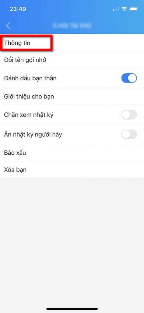 Nhấn vào biểu tượng ba chấm ở góc trên cùng bên phải và chọn mục Thông tin