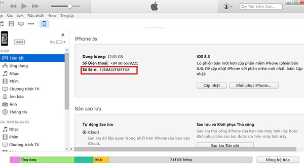 Xem dãy số Seri (Serial Number) trên iPhone bằng iTunes