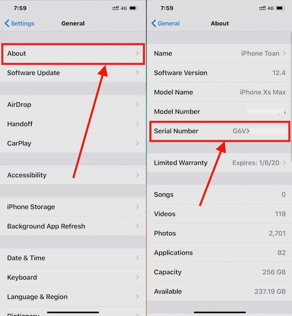 Xem dãy số Seri (Serial Number) trên iPhone