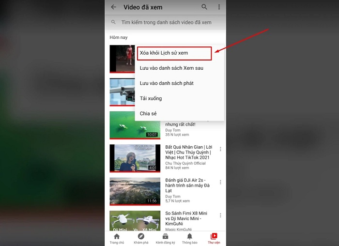 Chọn Xóa khỏi Lịch sử xem để xóa các video đơn lẻ