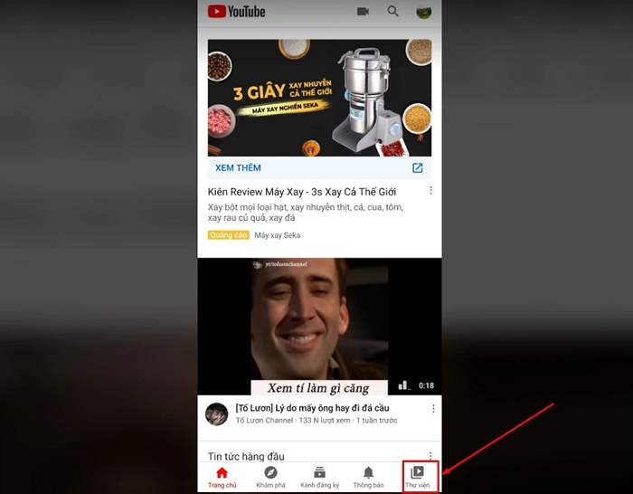 Chọn mục Thư viện ở góc dưới cùng bên phải màn hình