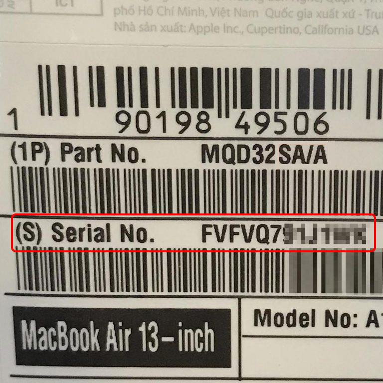 Tra số serial Macbook trên thân hộp